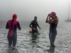 Chilly Elk Lake putting on swim cap